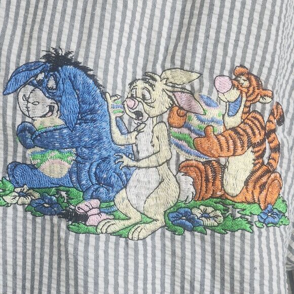 Winnie The Pooh Seersucker Embroidered Camp Shirt-Grandmacore-Gray/White-Loose L - Picture 6 of 10